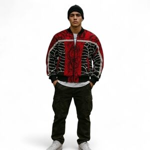 Ink Slinger Reversible Graphic Retro Punk Tattoo Spider Full Zip Sweater - Men's